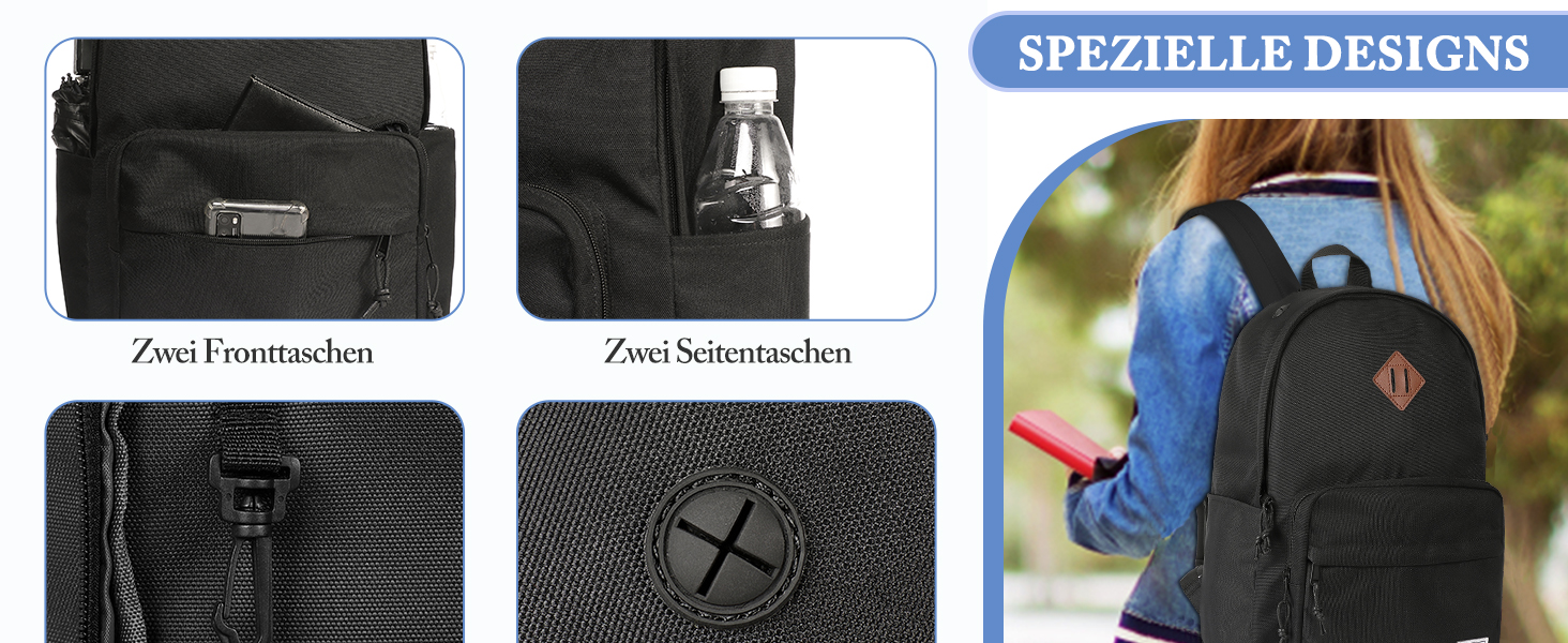 Шкільний рюкзак для підлітків: легкий, 15.6 дюймів, для ноутбука, чорний. Підходить для чоловіків, жінок, хлопців та дівчат, для школи, університету, подорожей та роботи. Об'єм 17,8 л.