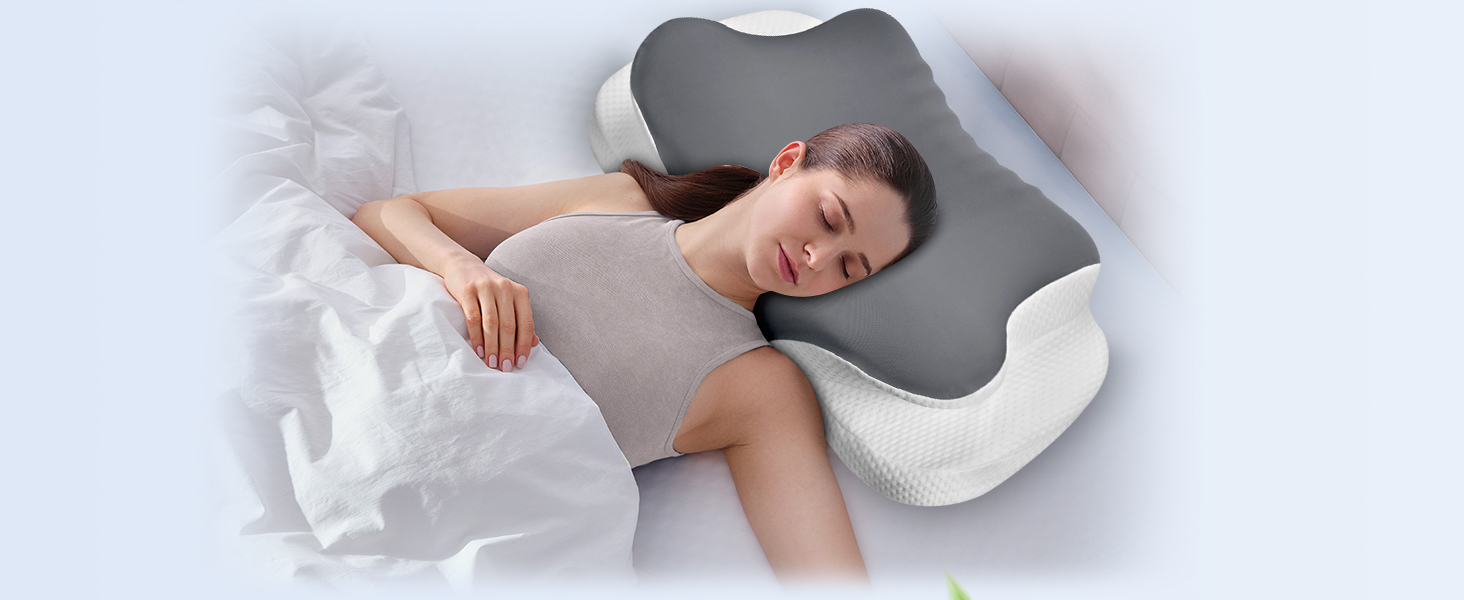 Подушка для шиї Ehomfory з ефектом пам'яті, дихаюча, ергономічна, сіра. Підходить для сну на боці, спині та животі.