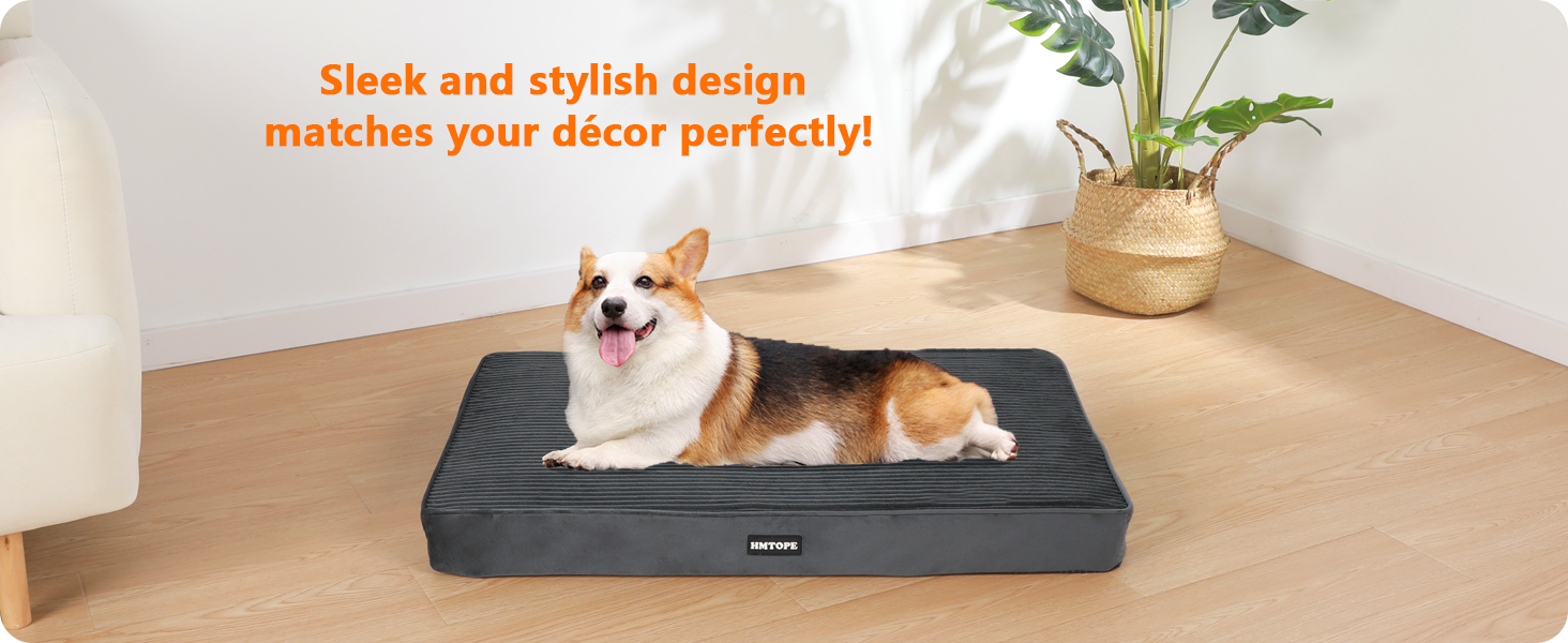 Ортопедичний лежак для собак HMTOPE, 9 см товщина, для середніх собак, знімний та пральний, з антиковзною основою, водонепроникне внутрішнє покриття, 91 см, темно-сірий