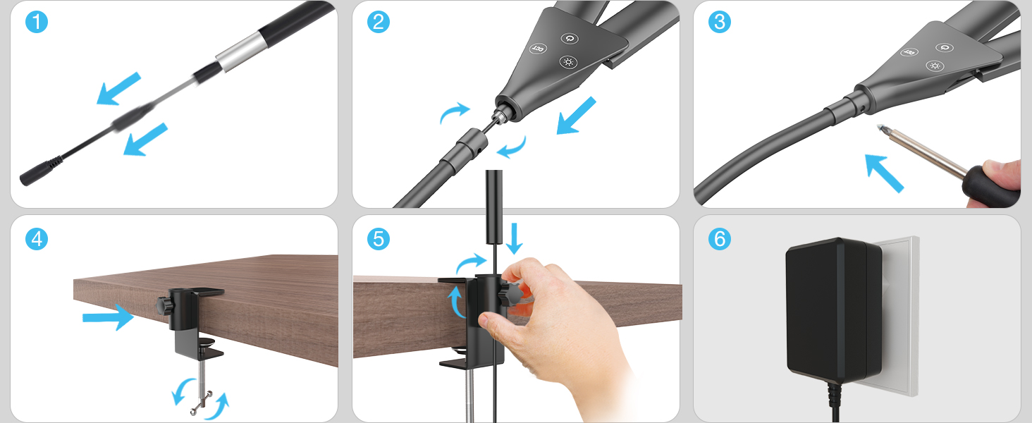 LED лампа настільна для офісу та дому, світло для монітора, 1400 люмен, регульована яскравість, кріплення на кліпсі, світильник для робочого місця, гнусий «лебединий шия», подвійний насадки, 5 режимів кольору та рівнів яскравості, білий колір (чорний, 64 см)