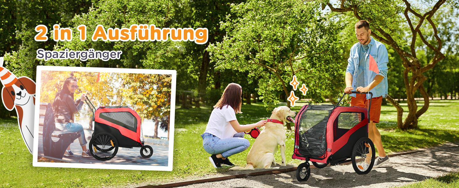 PawHut 2-в-1: Причіп для собак, велосипедний причіп для собак, візок для собак з відбивачами, до 30 кг, для великих собак, Oxford-тканина (Червоний)