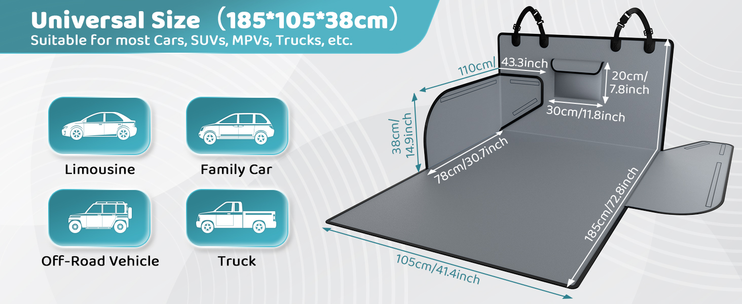 Захист для багажника автомобіля для собак KYG: універсальний, водовідштовхувальний, стійкий до зносу, з бічними захистами. Розмір: 185x105x38 см (сірий)