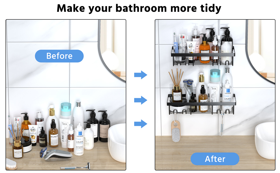 Набір душових піддонів 2+1, 3 шт. з мильницею, без свердління, чорний колір. Органайзер для ванної кімнати