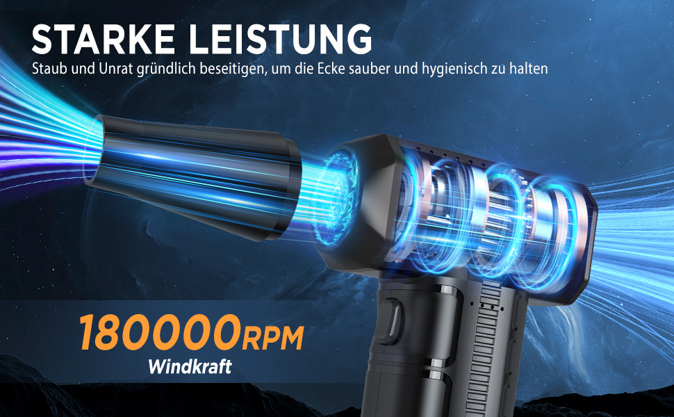 Електричний пилосос для пилу бездротовий, 180 000 об/хв, 7500 mAh, 3 швидкості, для комп'ютера та авто