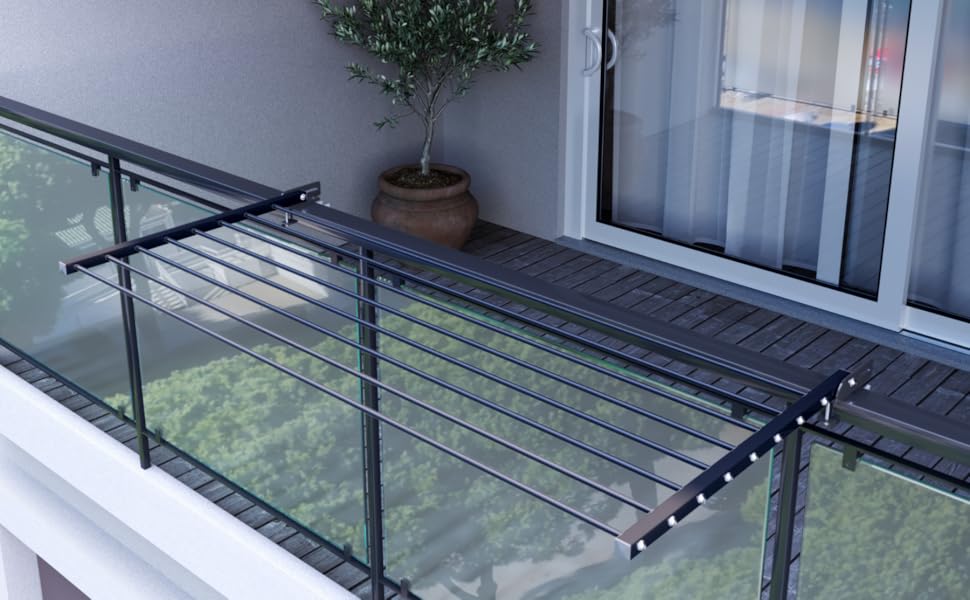 Сушарка для білизни Foxydry Duo антрацит 162 см для балкона, тераси, перил - розкладна, з нержавіючої сталі та алюмінію