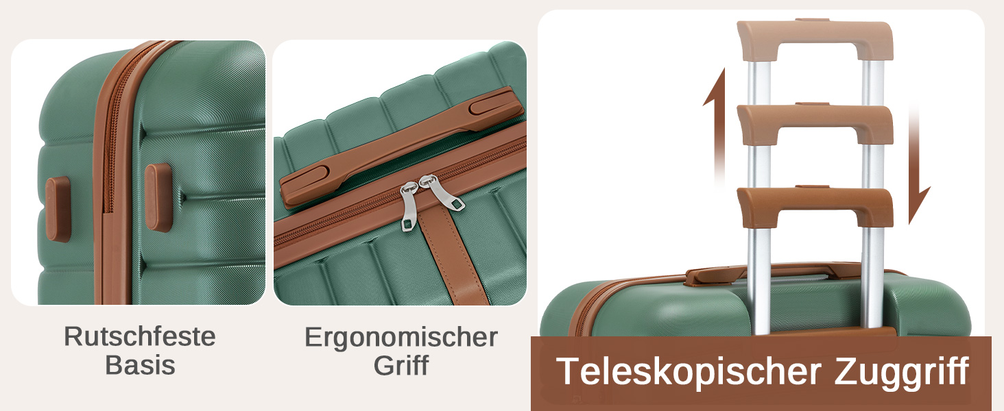 KONO Чемодан-валіза на коліщатках середнього розміру (66 см) з ABS+PC, з замком та подвійними колесами (Темно-зелений/Коричневий)