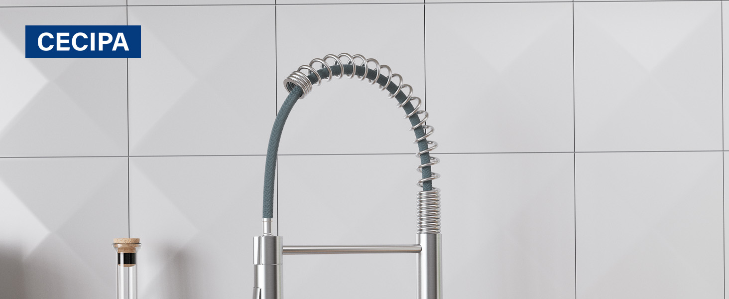 Кран кухонний CECIPA з висувною лійкою, високотискний, з двома режимами розпилення, поворотний на 360°, з нержавіючої сталі, матовий