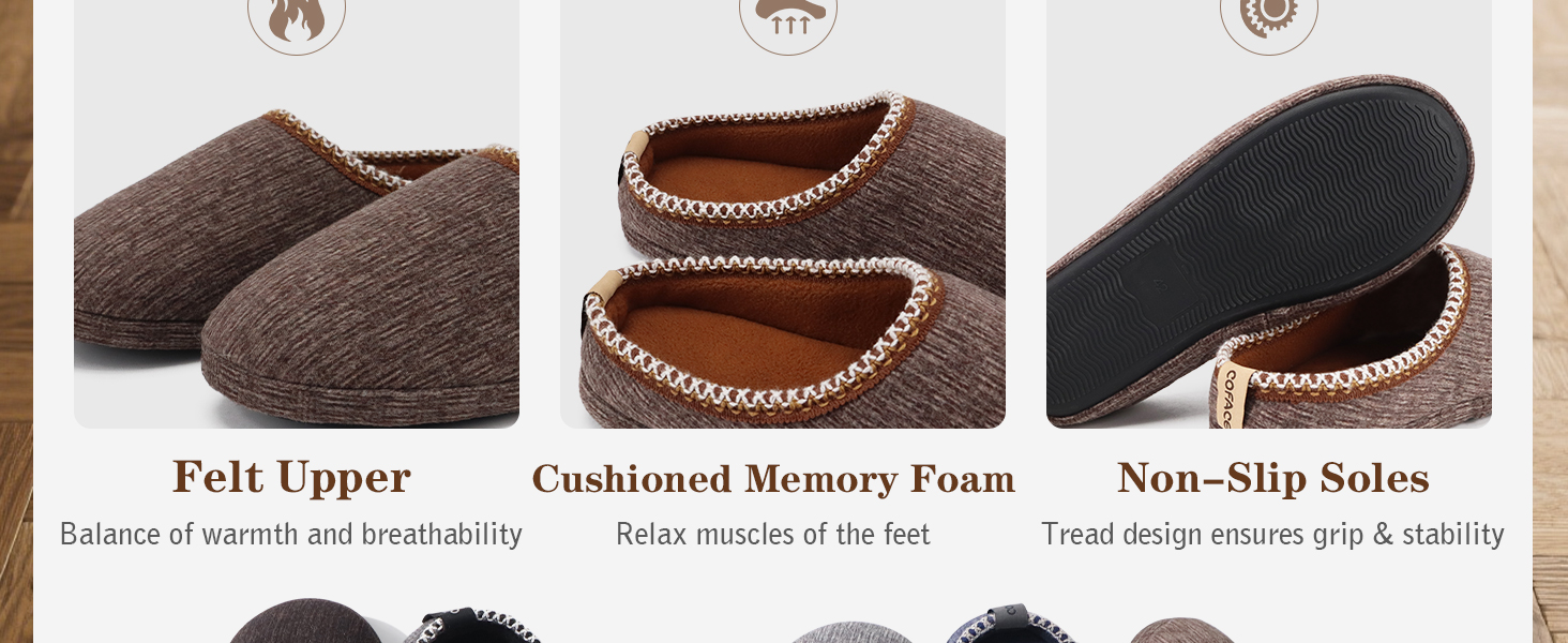 Тапочки чоловічі COFACE з м'якою піною Memory Foam, зручні, для дому та вулиці, темно-коричневі, 47 EU