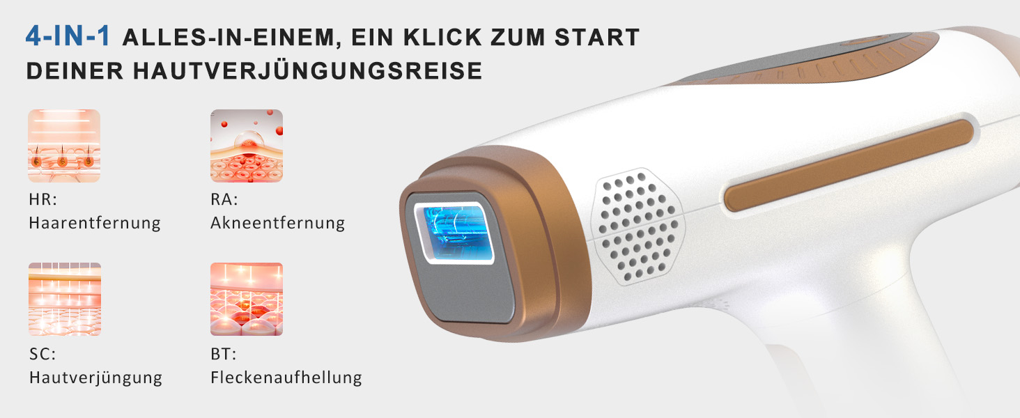 Пристрій для епіляції IPL NALONE, лазерне видалення волосся, 999 999 імпульсів, для жінок та чоловіків, 1200 нм, 2 режими, болюча епіляція для всього тіла, білий (золотий)