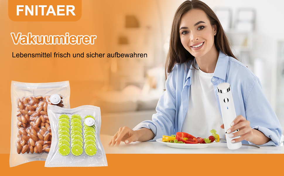 Вакуумний пакувальник FNITAER: компактний апарат для швидкої вакуумної упаковки продуктів, комплект з 20 великих пакетів