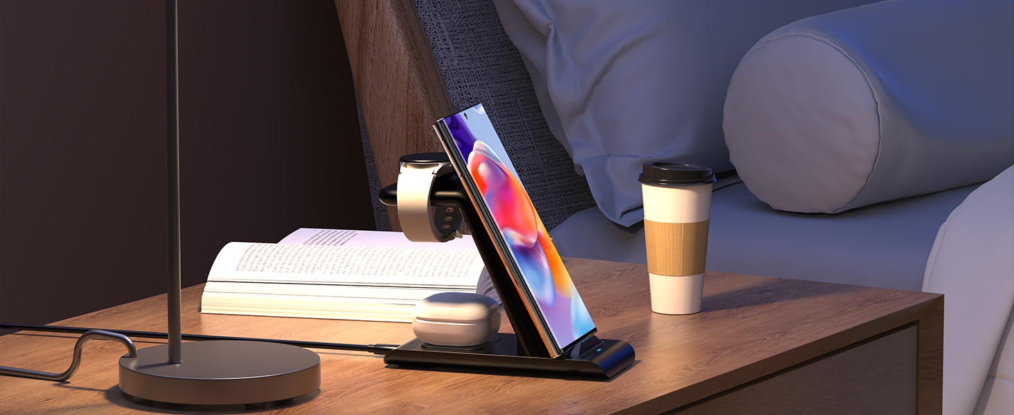 Бездротовий зарядний пристрій 3-в-1 SPGUARD для Samsung Galaxy Watch 8/Ultra/Classic, S25/S25+/S25 Edge/Z Flip 7/Z Fold 7 та Galaxy Buds 3 Pro/2 (Чорний)