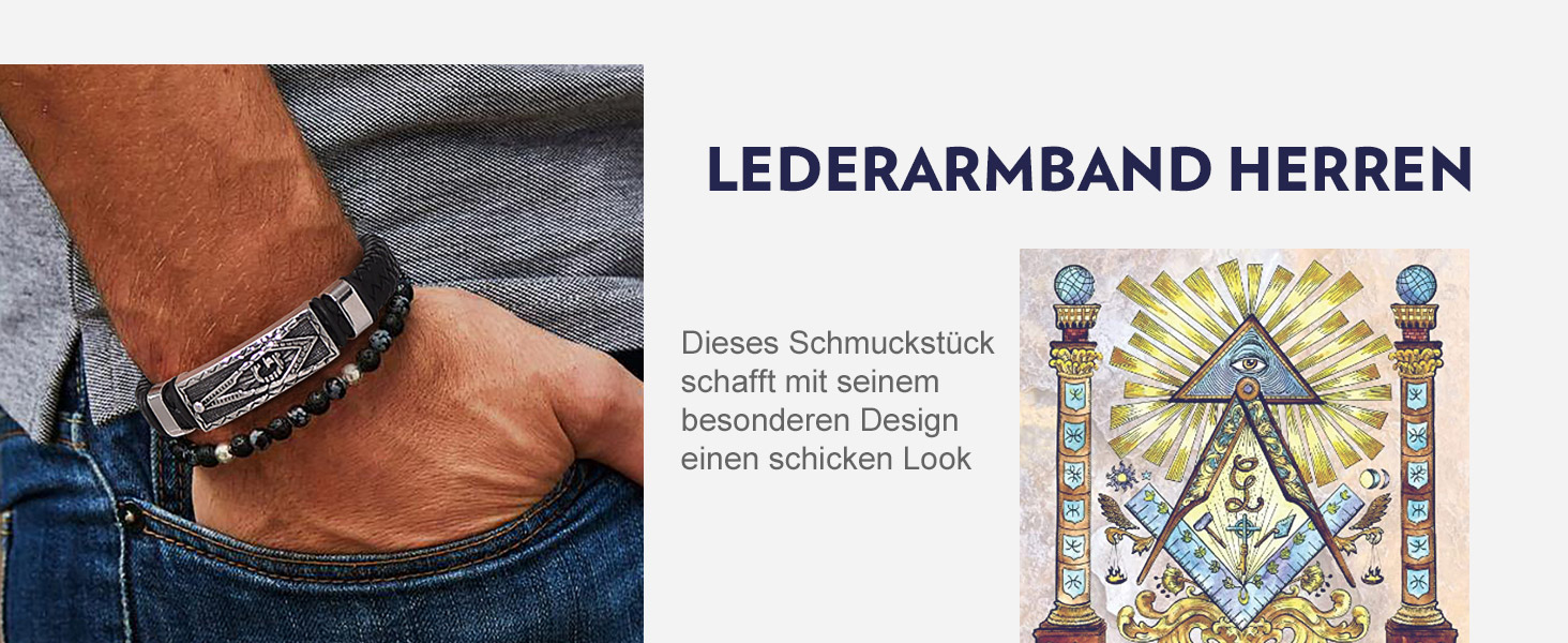 Чоловічий шкіряний браслет Bandmax Mjölnir/Череп/Масонство з магнітною застібкою. Браслет вікінгів для чоловіків, батька, чоловіка. Шкіряний браслет з гравіюванням.