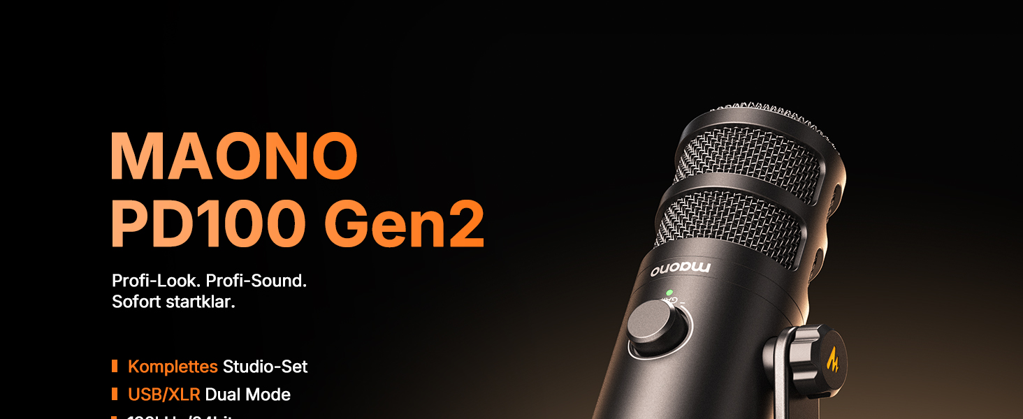 Динамічний USB/XLR мікрофон MAONO PD100 Gen2S для стрімінгу та подкастів, 192кГц/24біт, з кнопкою Mute та моніторингом, металевий корпус, комплект для ПК та Homeoffice