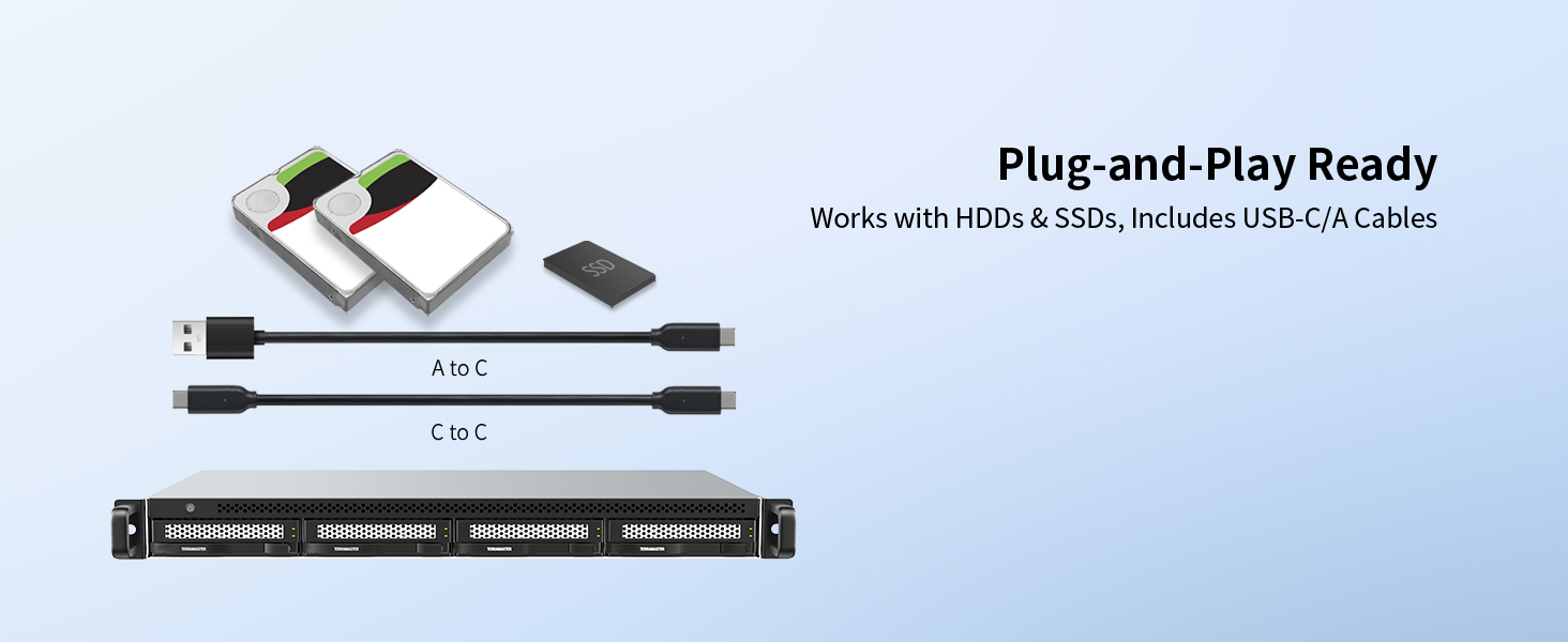 TERRAMASTER D4-320U: 4-слотове HDD корпус для монтажу в стійку з USB 3.2 Gen2 та 10 Gbit/s інтерфейсом, Hot-Swap, Plug-and-Play (без жорсткого диска)