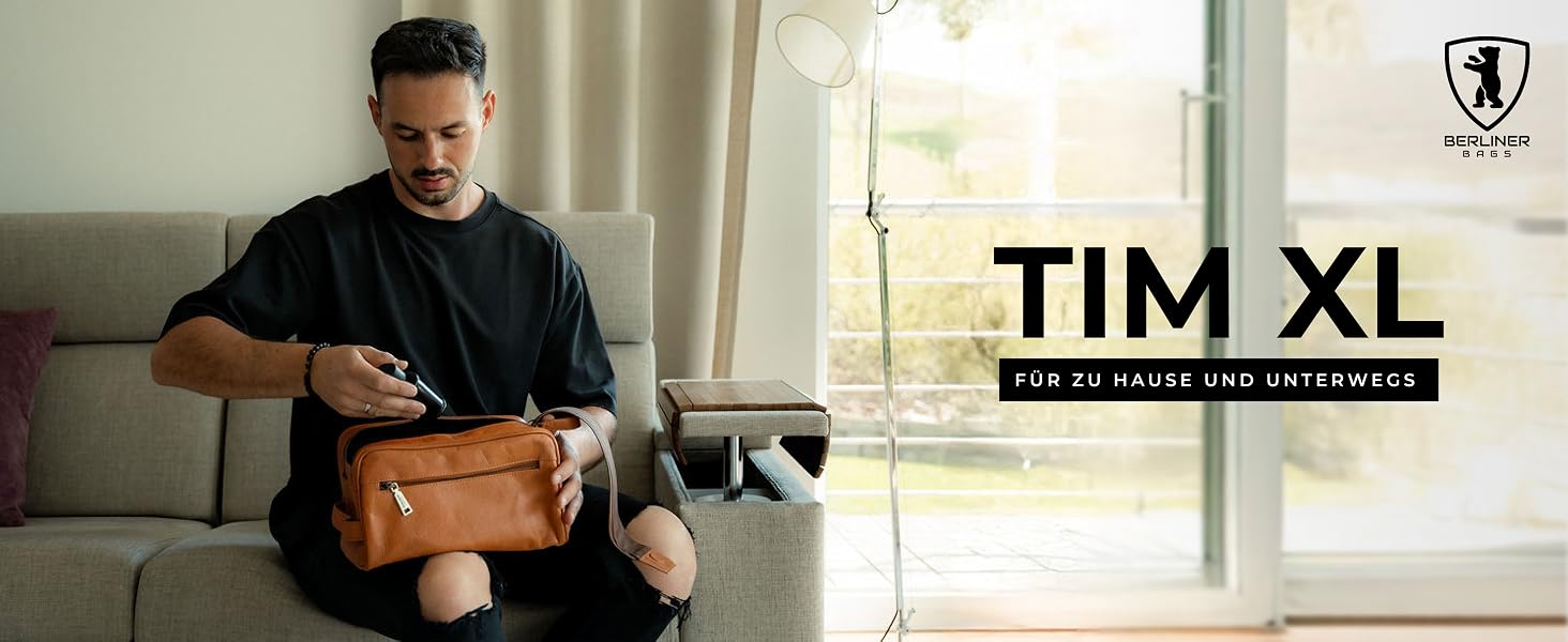 Шкіряна косметичка Berliner Bags Vintage Kulturbeutel Tim XL для чоловіків та жінок, коричнева