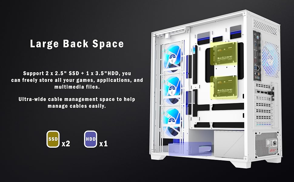 Ігровий корпус для ПК ANSAITE ATX Mid-Tower, 6 ARGB PWM вентиляторів, панорамне загартоване скло, підтримка радіатора 360мм, USB Type-C, Чорний