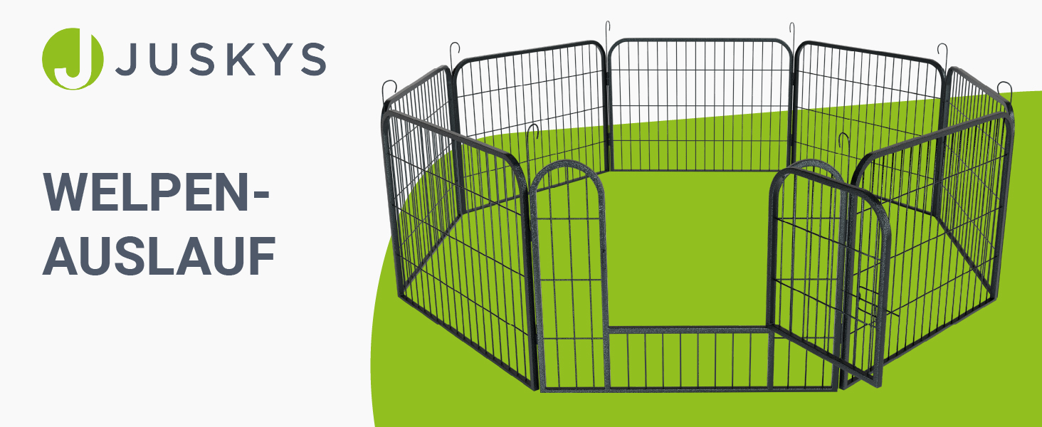 Металевий вольєр для цуценят Juskys - 8-секційний, з дверцятами (160x160x60 см)