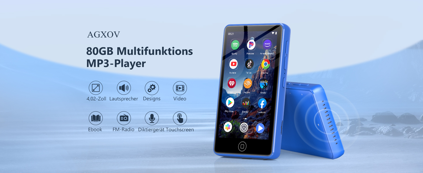 MP3 плеєр AGXOV з Bluetooth, WiFi, Android 4.02
