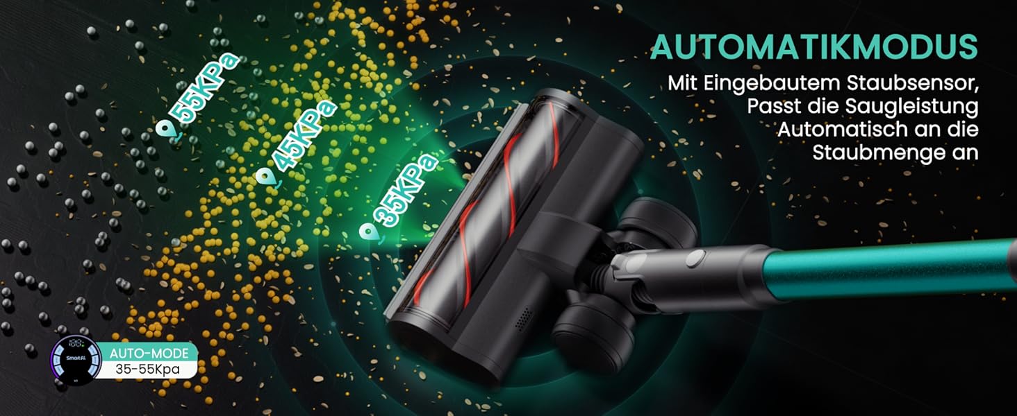 Бездротовий акумуляторний пилосос SmartAI V5 з автоматичним режимом, 55Kpa, 600W, 80 хвилин роботи, для килимів, шерсті тварин та твердих поверхонь