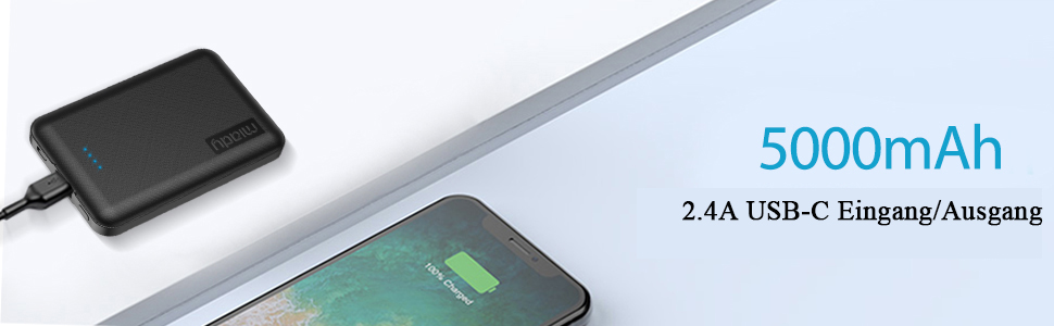 Портативний зарядний акумулятор Miady Mini Power Bank 5000mAh з USB-C, 2.4A, для iPhone, iPad, Samsung Galaxy