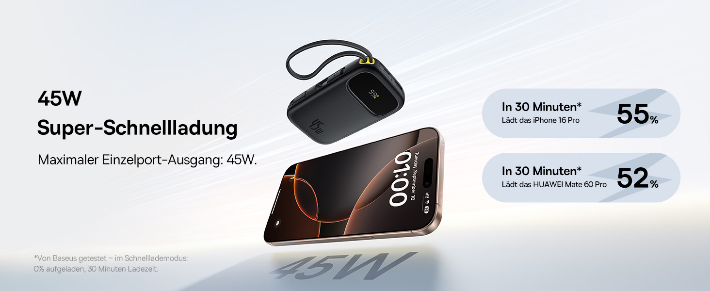 Power Bank Baseus QPow3 20000mAh 45W з 3 USB-C та 1 USB-A, LED дисплеєм, PD3.0/QC4.0, чорний