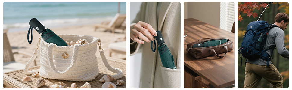 Зонт Herreicher компактний туристичний автоматичний, зелений - легкий, ультракомпактний, захист від УФ-випромінювання, UPF50+