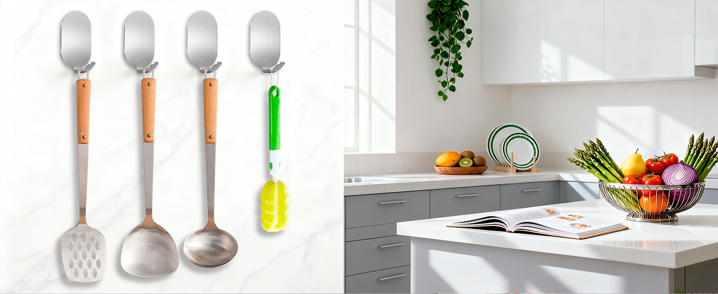 Крючки самоклеючі, 10 шт. з нержавіючої сталі 304, без свердління, для ванної, кухні та вітальні