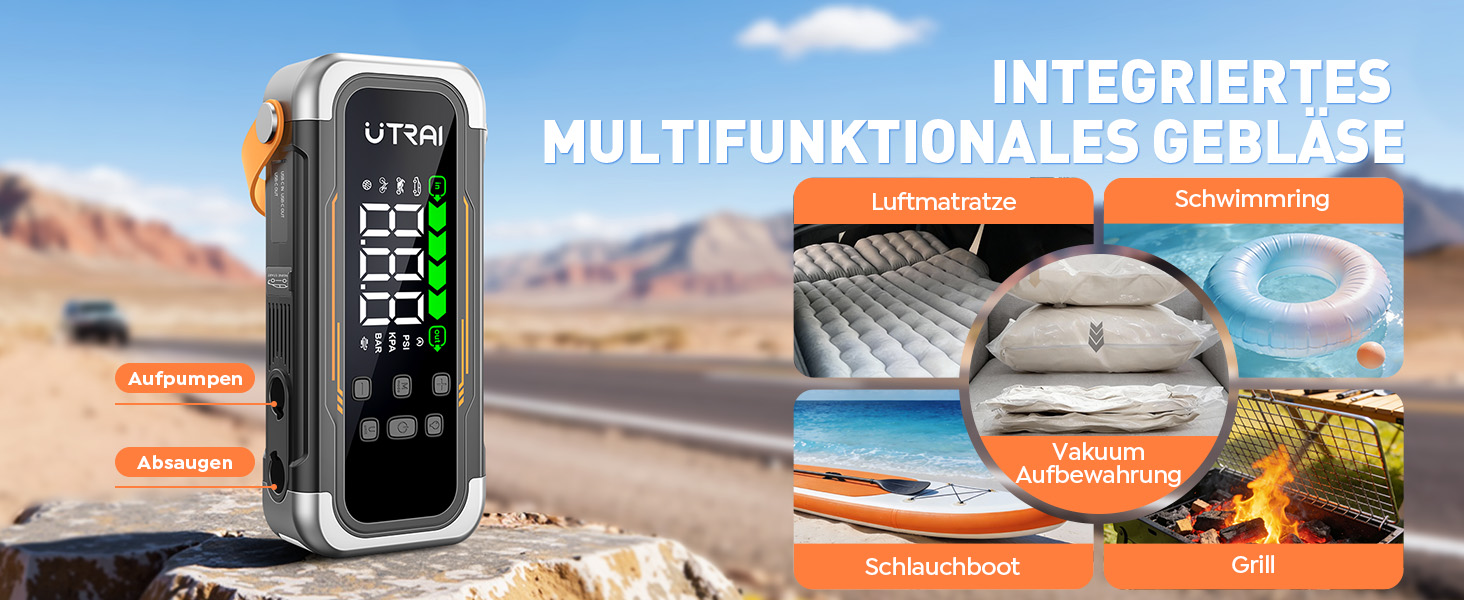 Powerbank для авто UTRAI 6000A з пусковим струмом, компресором та PD 30W – для бензин/дизель (до 10л)