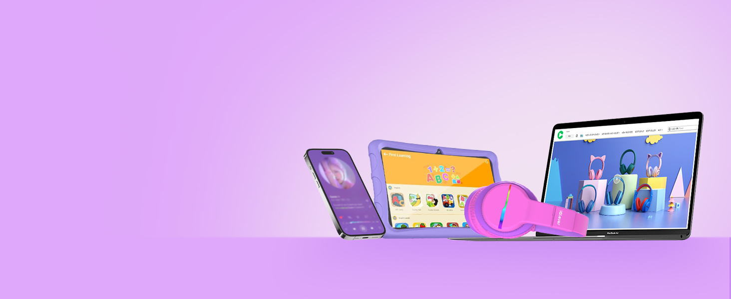 iClever Бездротові навушники для дітей з LED-підсвіткою, Over-Ear, Bluetooth 5.2, мікрофон, BTH12 Рожевий/Фіолетовий