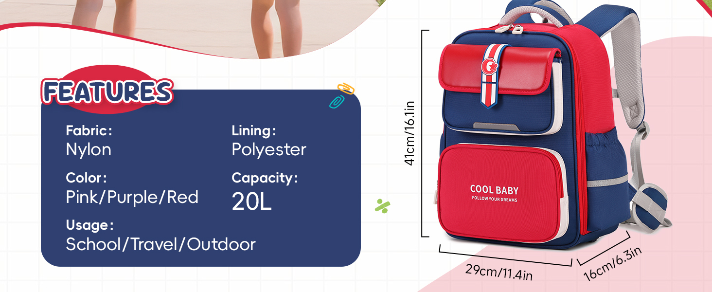 Дитячий рюкзак для школи (1-4 клас) з нагрудним ременем, для дітей 6-10 років, з відбиваючими елементами, фіолетовий