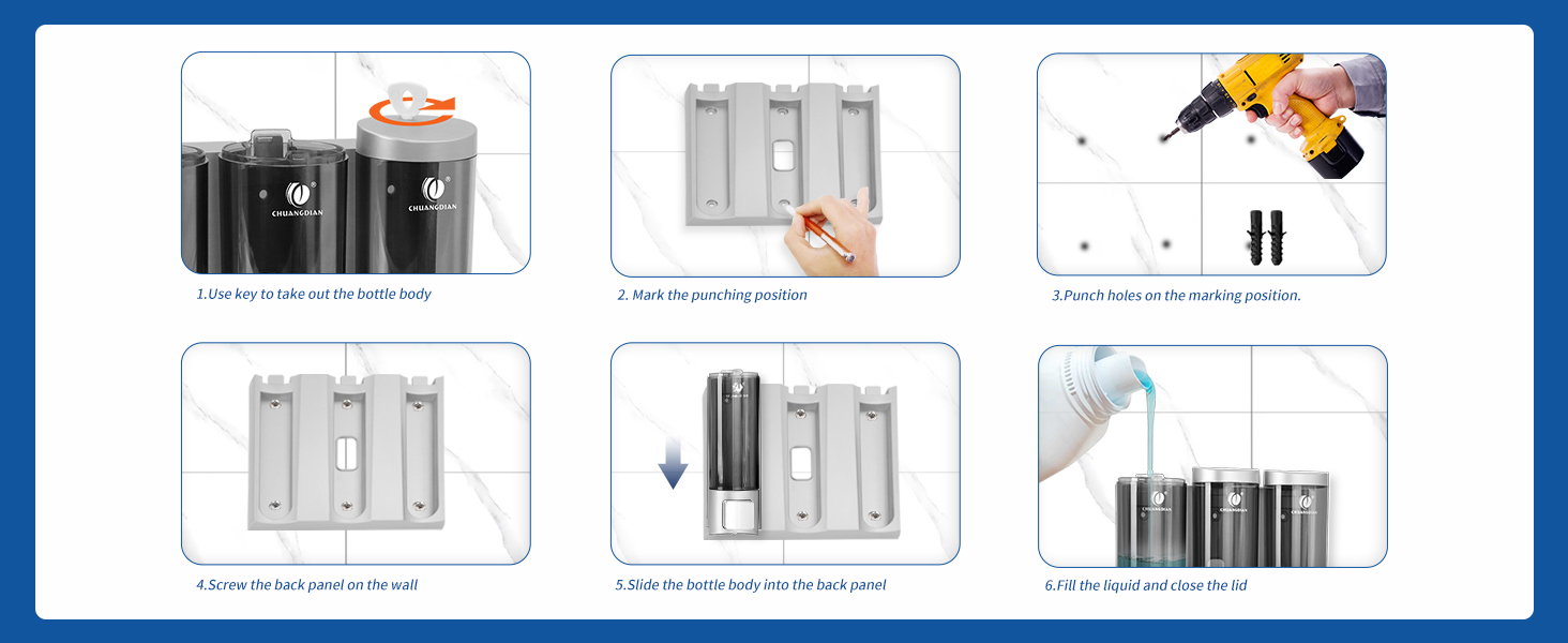 Ручний дозатор мила CHUANGDIAN, настінний, 200 мл, білий (трійка білий)