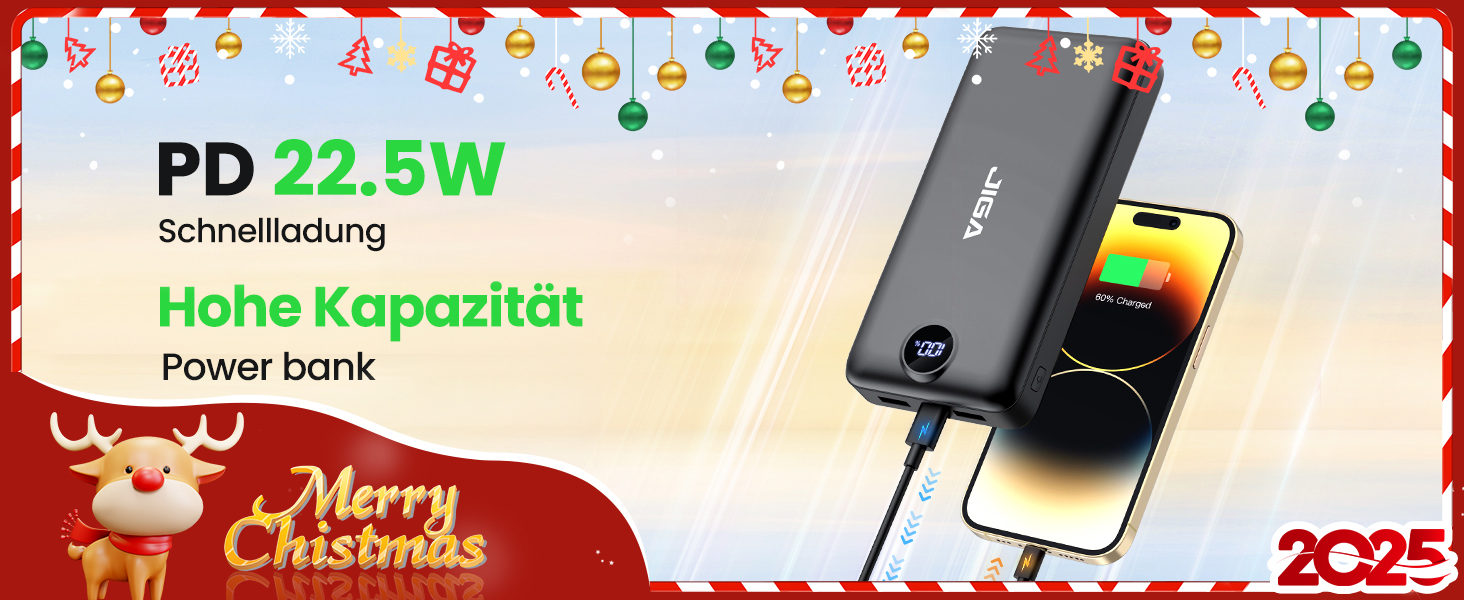 Power Bank 27000mAh з швидкою зарядкою 22.5W та PD20W, USB-C, для iPhone, Huawei, Samsung