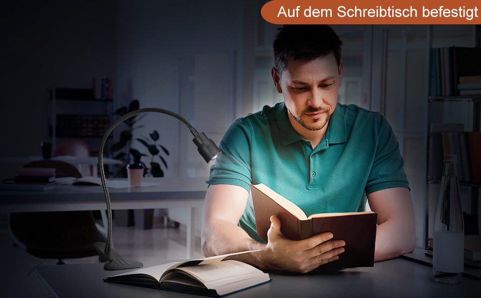 Світлодіодна приліжкова лампа з кліпсою Zoombare: диммер, гнучкий гусак, 3 режими світла, 10 рівнів яскравості, чорна