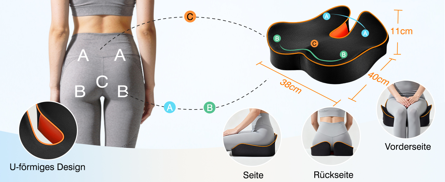 Подушка для сидіння Ophy для авто та офісного крісла з піною Memory Foam, знімною обкладинкою, помаранчева