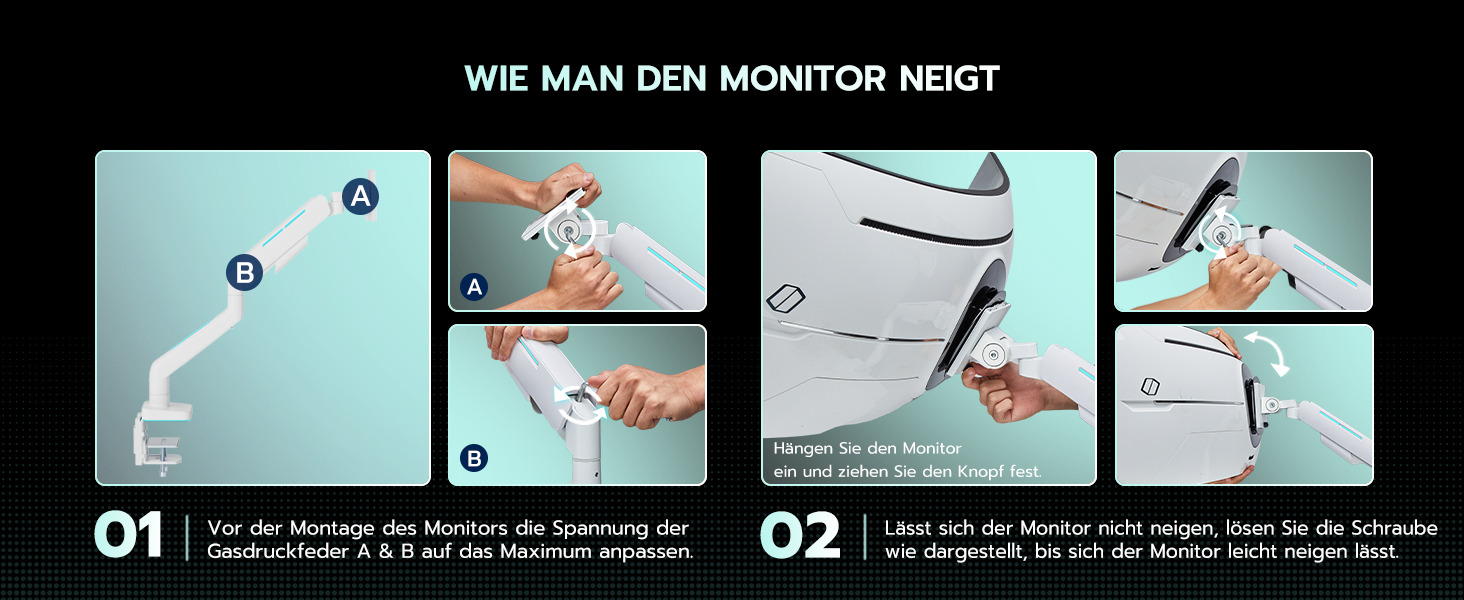 Кріплення для монітора ARES WING RGB - тримач для ігрового монітора, 17-49 дюймів, підходить для важких (20 кг) та вигнутих моніторів, регульована висота, для геймерів (білий)