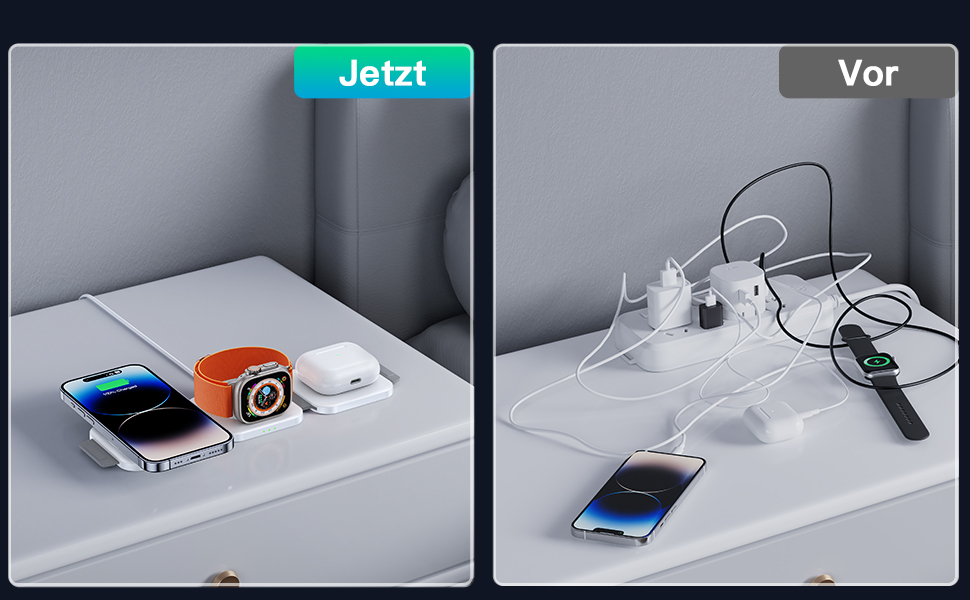 Зарядна станція JARGOU 3-в-1 для Apple: Watch, iPhone (MagSafe) | Підтримка iPhone 17 Pro Max, 16, 15, 14, 13, 12, AirPods Pro 4 3 2, Series