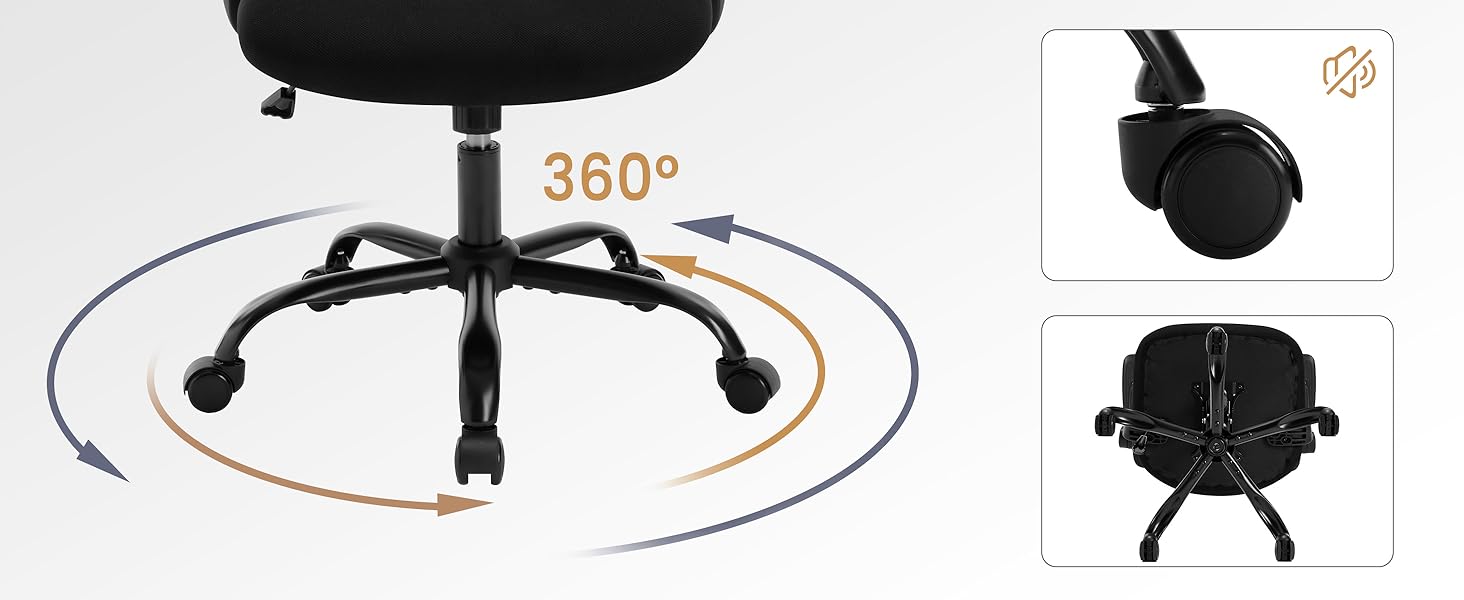 Крісло офісне WOLTU ергономічне, регульована підголовник та поперекова підтримка, функція гойдання, для офісу, 150 кг, чорне