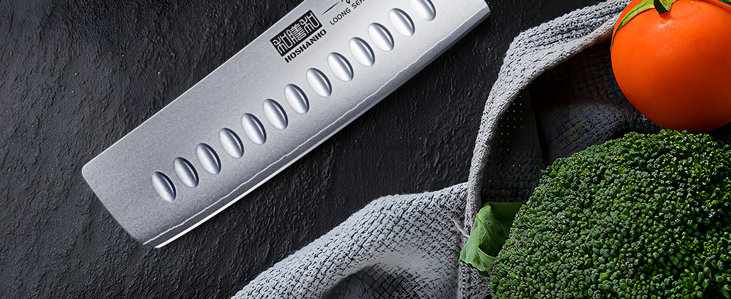 HOSHANHO 8-Piece Knife Set with Wooden Block - Professional Stainless Steel Kitchen Knife Set - Chef's Knife Set for Kitchen (18cm Nakiri Knife, Silver)
