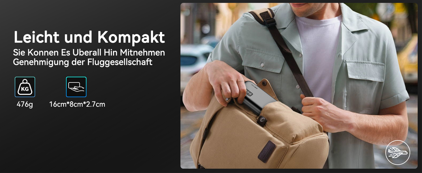 Power Bank AsperX 100W 24000mAh з LED-дисплеєм для ноутбуків, телефонів (iPhone 16/15/14 Pro), MacBook, iPad, Tablet, Steam Deck (сірий)