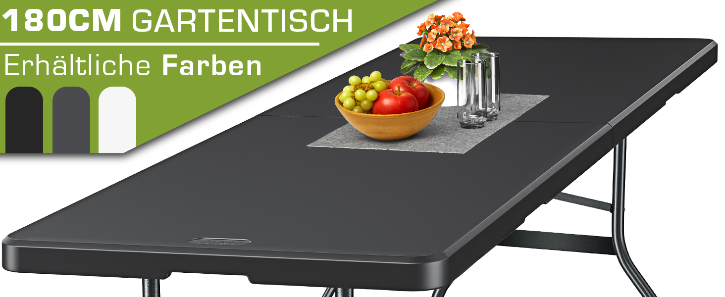 Зручний складаний садовий стіл Tillvex 180x75 см з ручкою для перенесення | Стіл для тераси, балкона, кемпінгу | Чорний