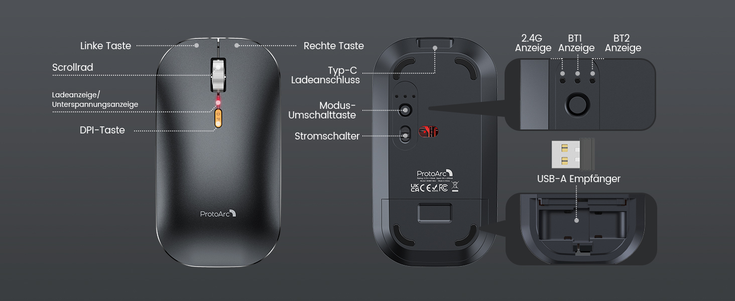 Бездротова клавіатура та миша ProtoArc XKM01, Bluetooth, QWERTZ, для iPad, Tablet, iPhone, Laptop, сірий колір