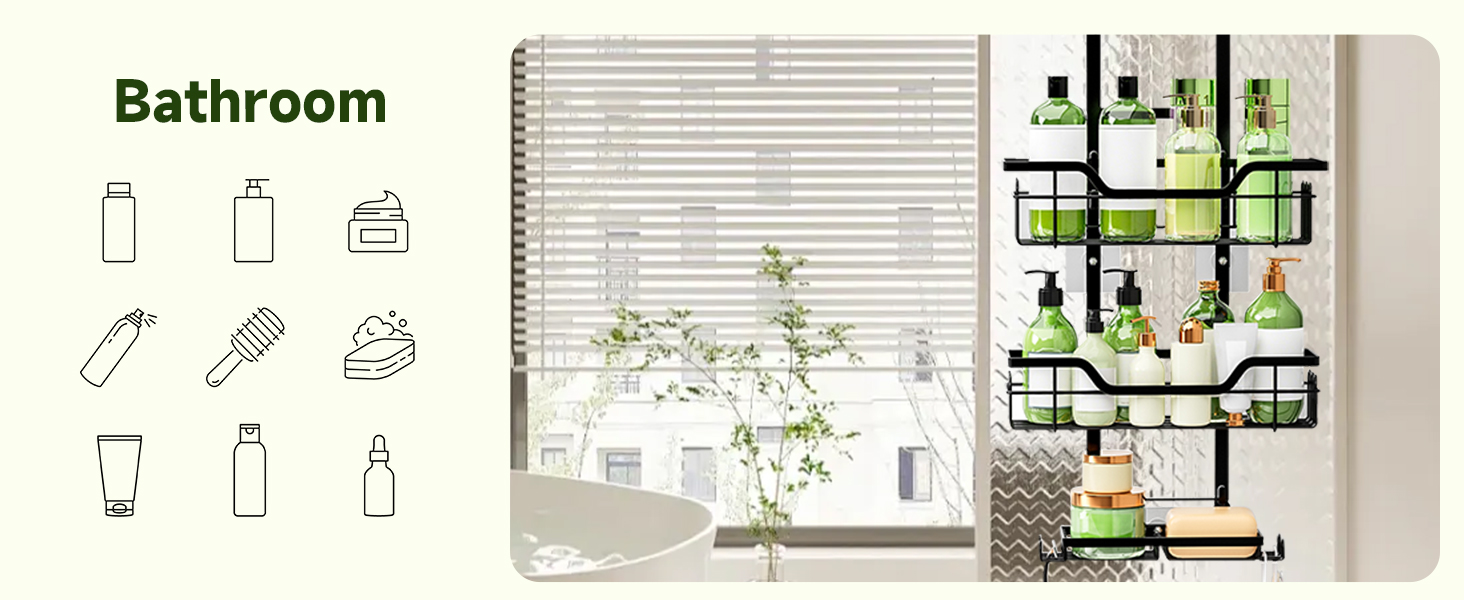 Поличка для душу без свердління, чорна, настінна, для скляних дверей, з 3 кошиками для шампуню та гелю для душу, стильна модель A