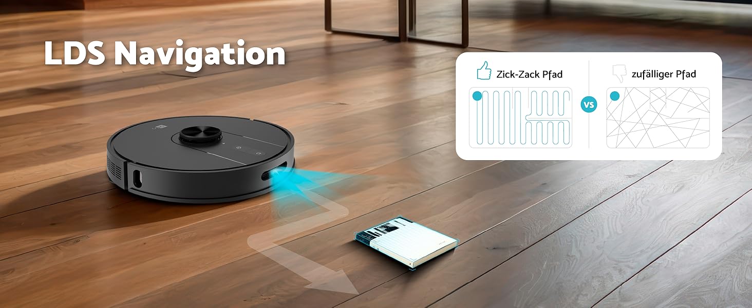 Робот-пилосос Aeco X5 VacuBot з функцією миття підлоги. Потужність всмоктування 5000Pa, лазерна навігація, час роботи до 160 хвилин, керування через додаток та пультом. Ідеально для шерсті тварин, килимів та твердих підлог.