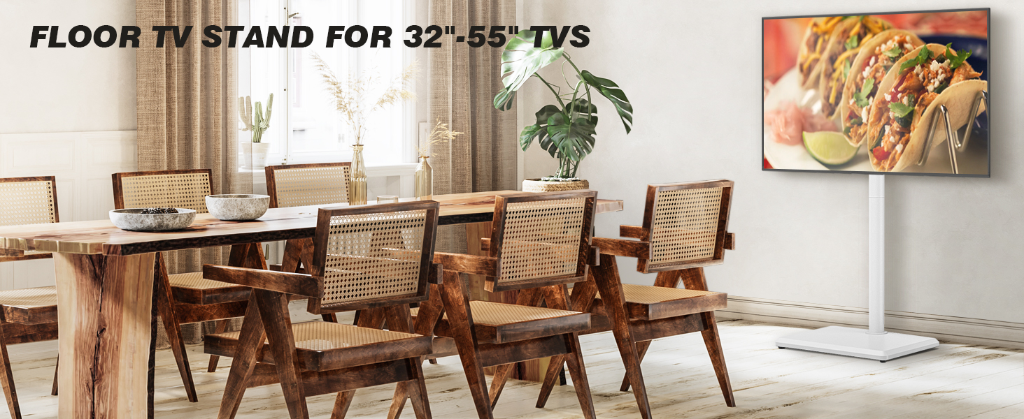 Підставка для телевізора TVON, 32-55 дюймів, регульована висота, поворотна, VESA 400x400, до 40 кг, біла