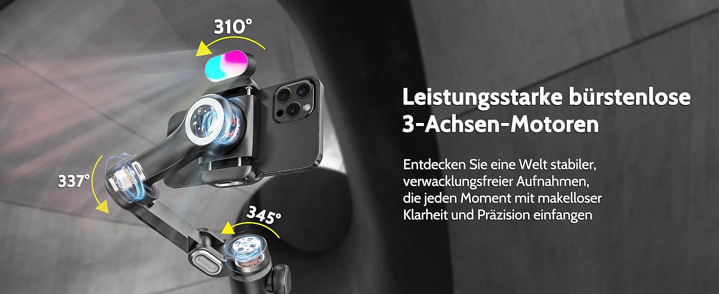 Стабілізатор для смартфона AOCHUAN Smart X Pro Kit: 3-осьовий гiмбал з RGB-фiллером, трекер обличчя, для iPhone/Android, чорний