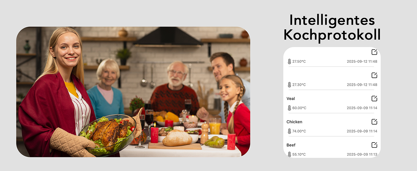 Бездротовий термометр для м'яса з Wi-Fi, LCD-базою та Bluetooth, ±0,5°C, BF-70