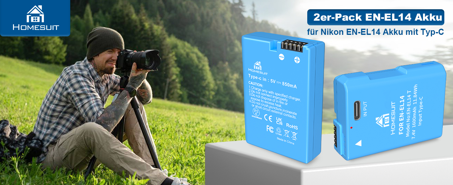 Акумулятор EN-EL14 1300mAh для Nikon + USB LED зарядний пристрій (2 шт.)