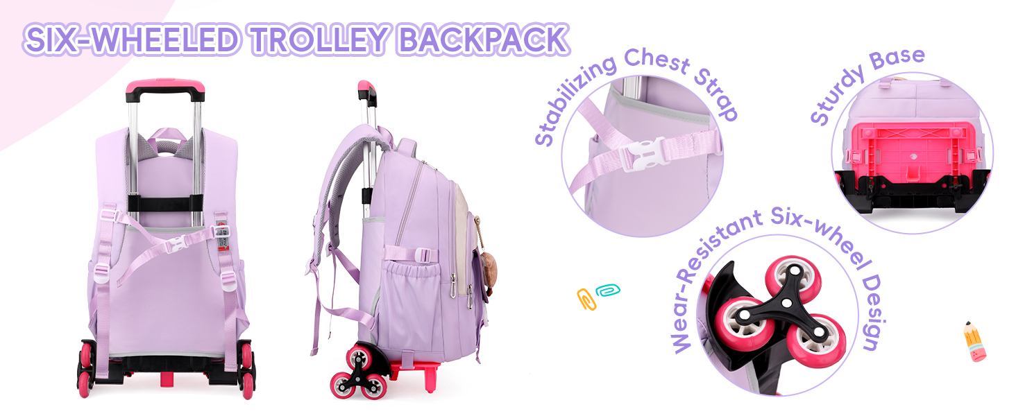 Шкільний рюкзак-роликовий для дівчаток-підлітків, 36л, зелений. Рюкзак для школи з колесами, знімний ролик, для початкової та середньої школи, дорожній рюкзак, 6 коліс