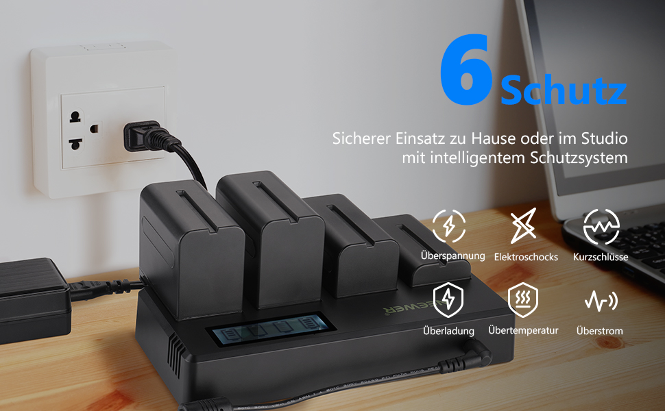 Зарядний пристрій NEEWER 4-канальний для акумуляторів Sony NP-F з LCD дисплеєм, сумісний з NP-F550, F570, F750, F770, F930, F950, F960, F970, FM50, FM500H, QM71, QM91, QM71D, QM91D, Camcorder, Li-Ion акумулятори