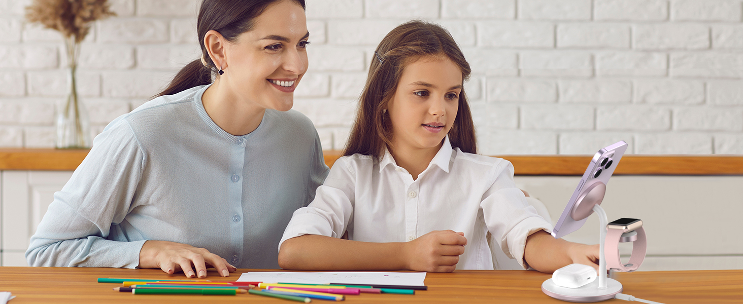 База для бездротової зарядки 3-в-1: iPhone, iWatch, AirPods. 15W, MagSafe, рожеве золото